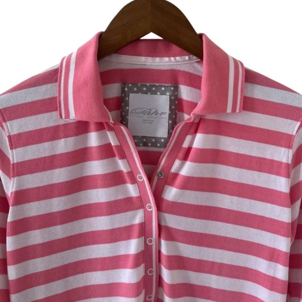 Pahr Fairway Essentials Pink and White Stripe 3/4 Sleeve Polo Shirt Size Large - Picture 3 of 5